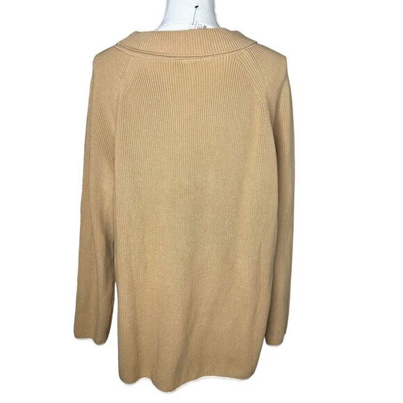 Talbots Womens Mock Neck Tan Camel Tunic Sweater White Hem Pima Cotton Sz 1x NWT - Picture 4 of 7
